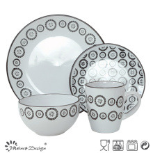 16PCS Black & White Circle Dinner Set